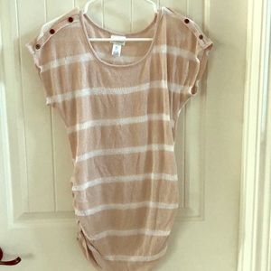 Beige striped maternity top with button details